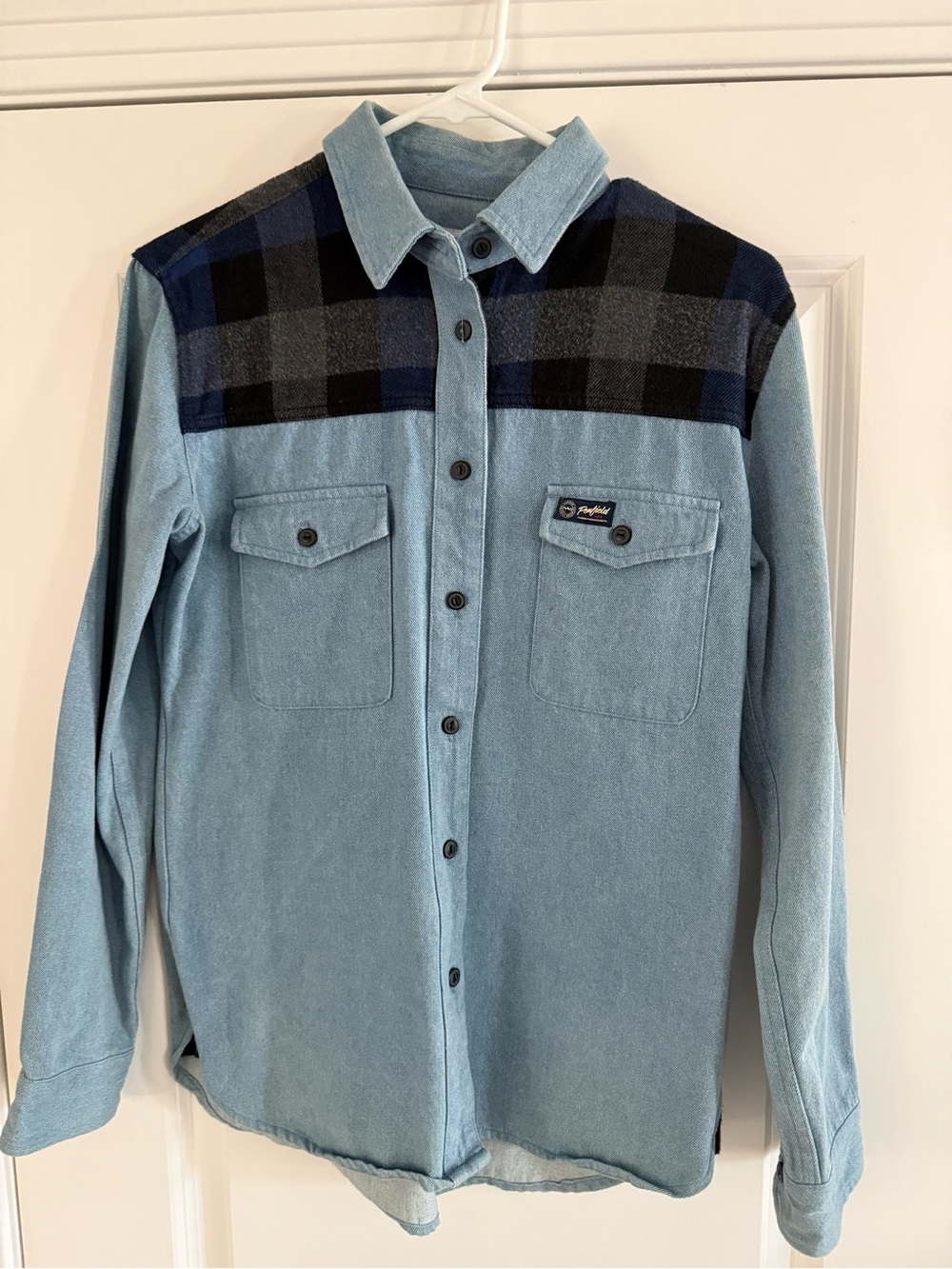 Penfield Light Blue Shirt with Navy and Gray Plaid Yoke M never worn, but washed